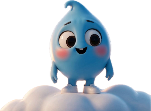 Plip, la gota de Agüita Japii, sobre una nube